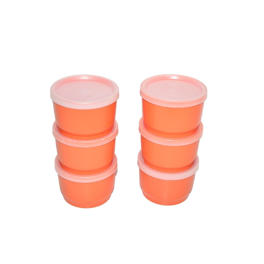 6pc Orange Tupperware 2" Snack Cups Small Containers W/ Lids Vintage